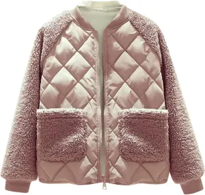 Women Fashion Coat Fleece Faux Splicing Outerwear Cotton-Padded Jackets Pocket Suede Long Spring Womens Jacket