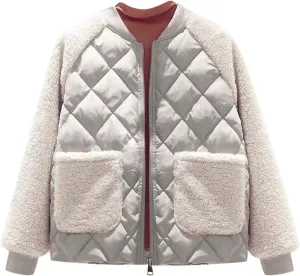 Women Fashion Coat Fleece Faux Splicing Outerwear Cotton-Padded Jackets Pocket Suede Long Spring Womens Jacket