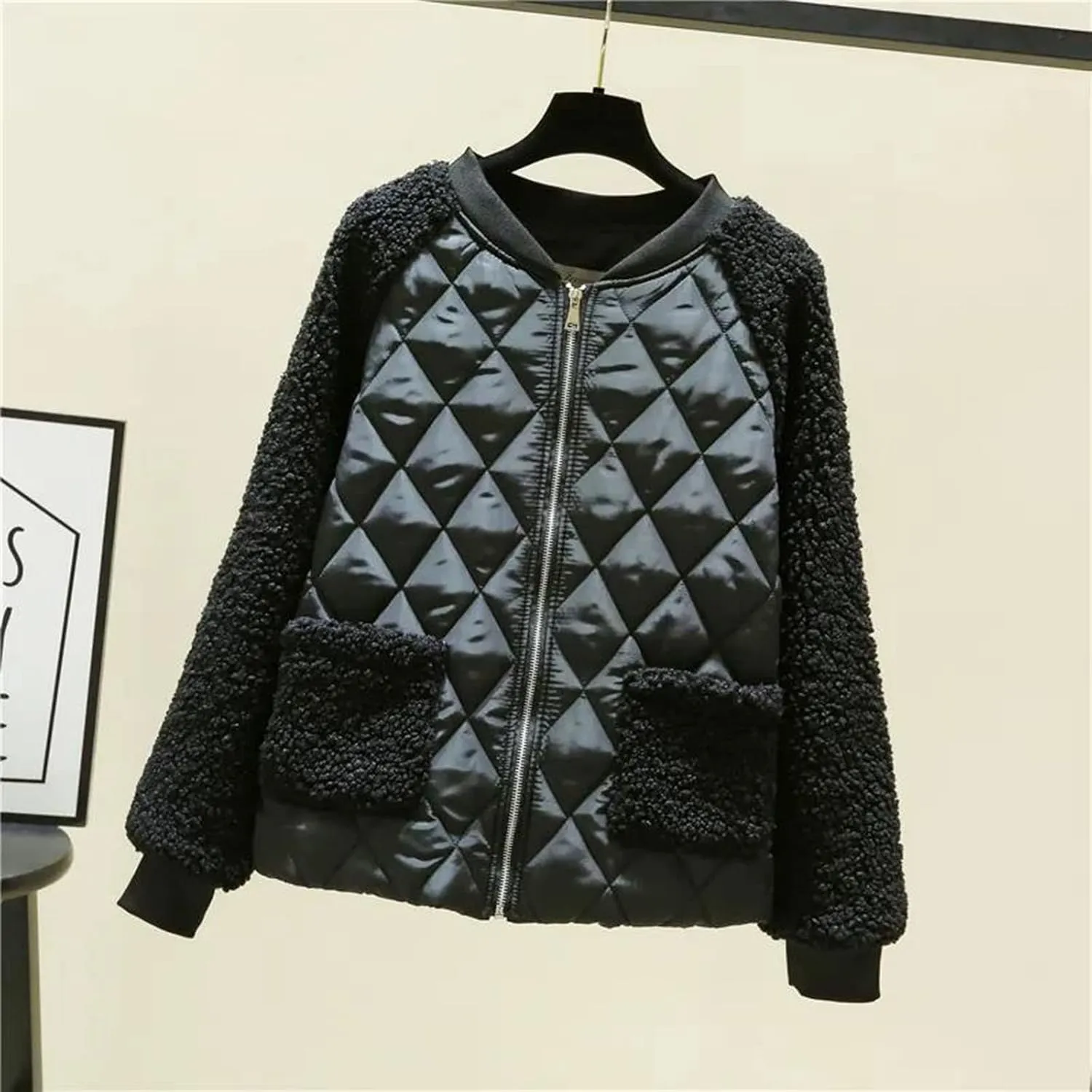 Women Fashion Coat Fleece Faux Splicing Outerwear Cotton-Padded Jackets Pocket Suede Long Spring Womens Jacket