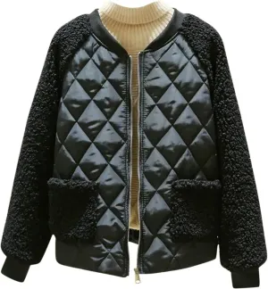 Women Fashion Coat Fleece Faux Splicing Outerwear Cotton-Padded Jackets Pocket Suede Long Spring Womens Jacket