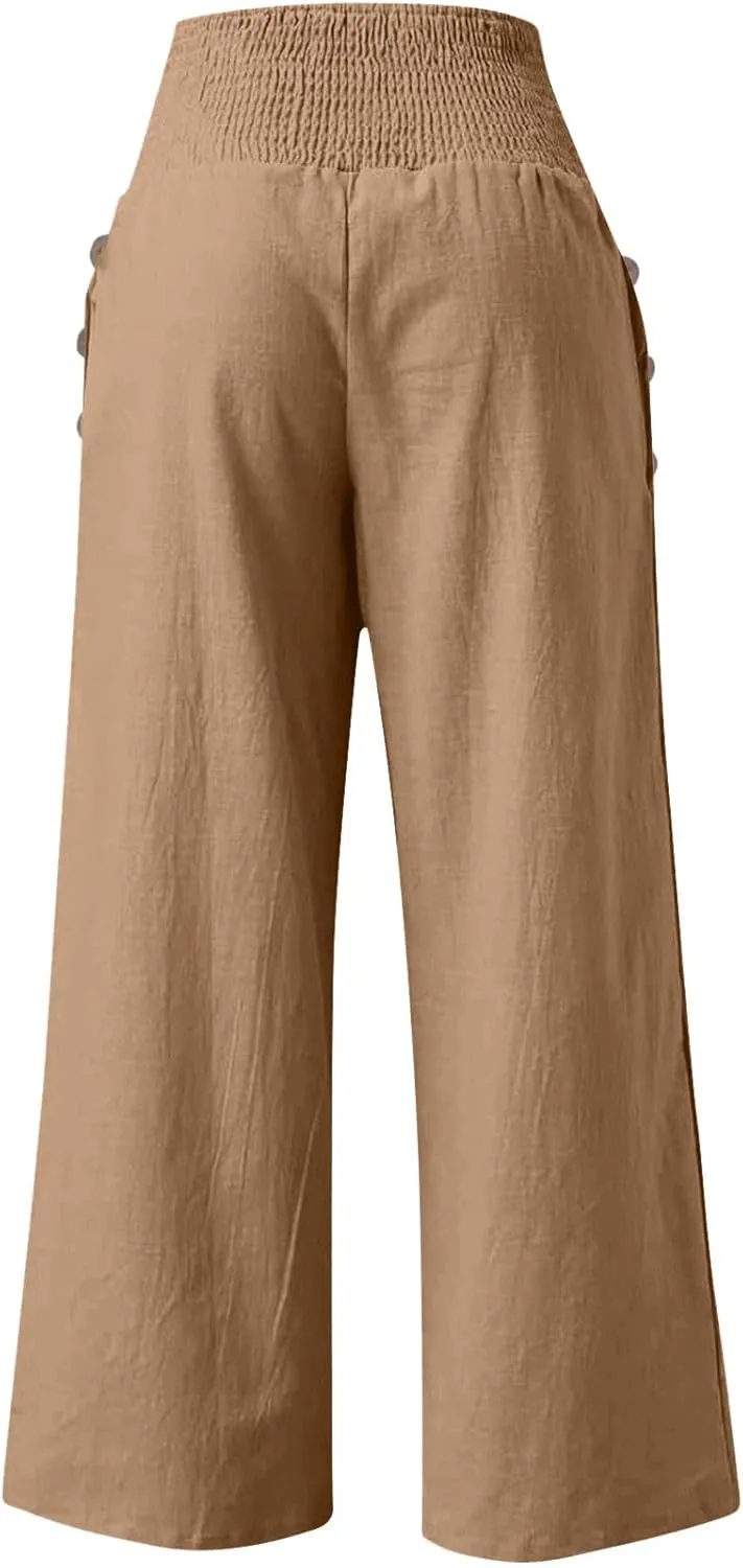 Women High Waisted Cotton Linen Pants Casual Loose Wide Leg Beach Pants Summer Outfits 2024 Trendy