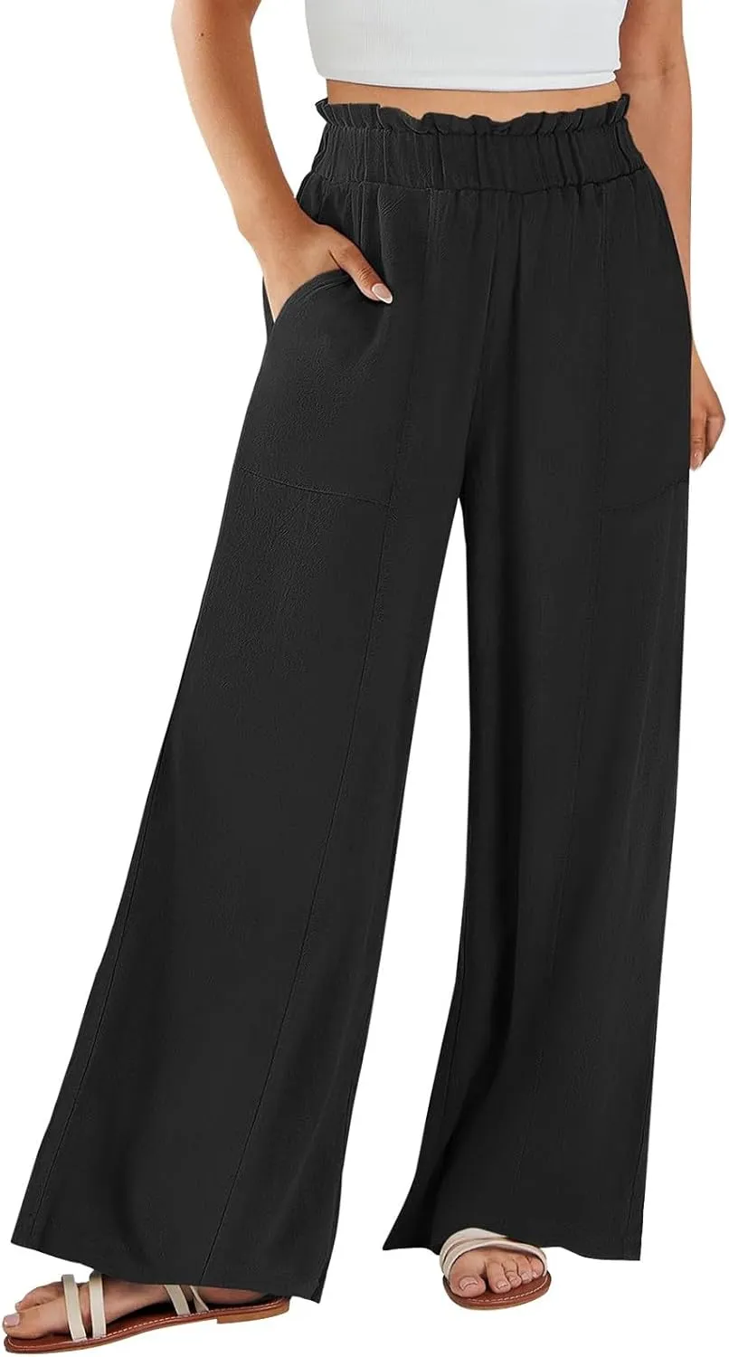 Women High Waisted Cotton Linen Pants Casual Loose Wide Leg Beach Pants Summer Outfits 2024 Trendy