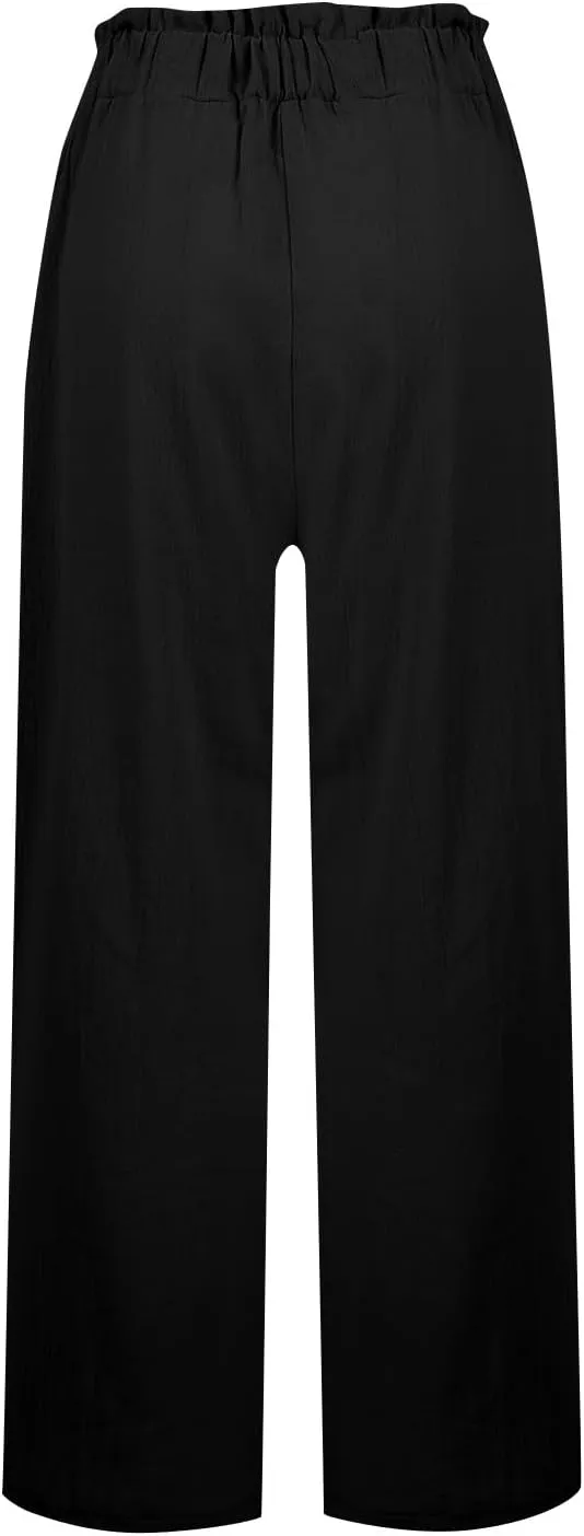 Women High Waisted Cotton Linen Pants Casual Loose Wide Leg Beach Pants Summer Outfits 2024 Trendy