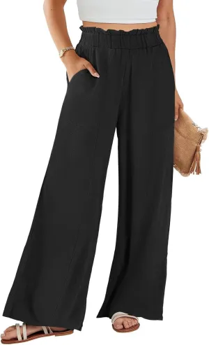Women High Waisted Cotton Linen Pants Casual Loose Wide Leg Beach Pants Summer Outfits 2024 Trendy