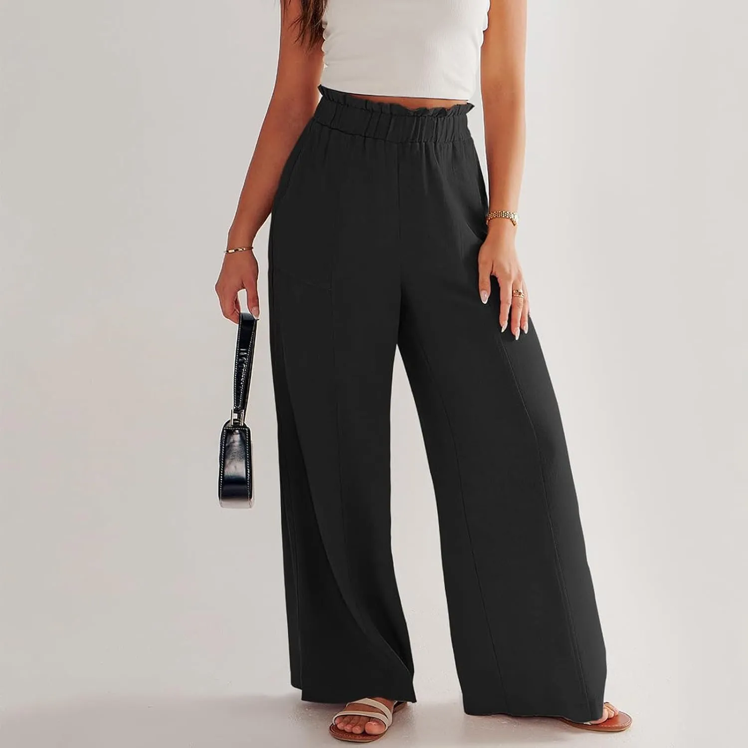 Women High Waisted Cotton Linen Pants Casual Loose Wide Leg Beach Pants Summer Outfits 2024 Trendy