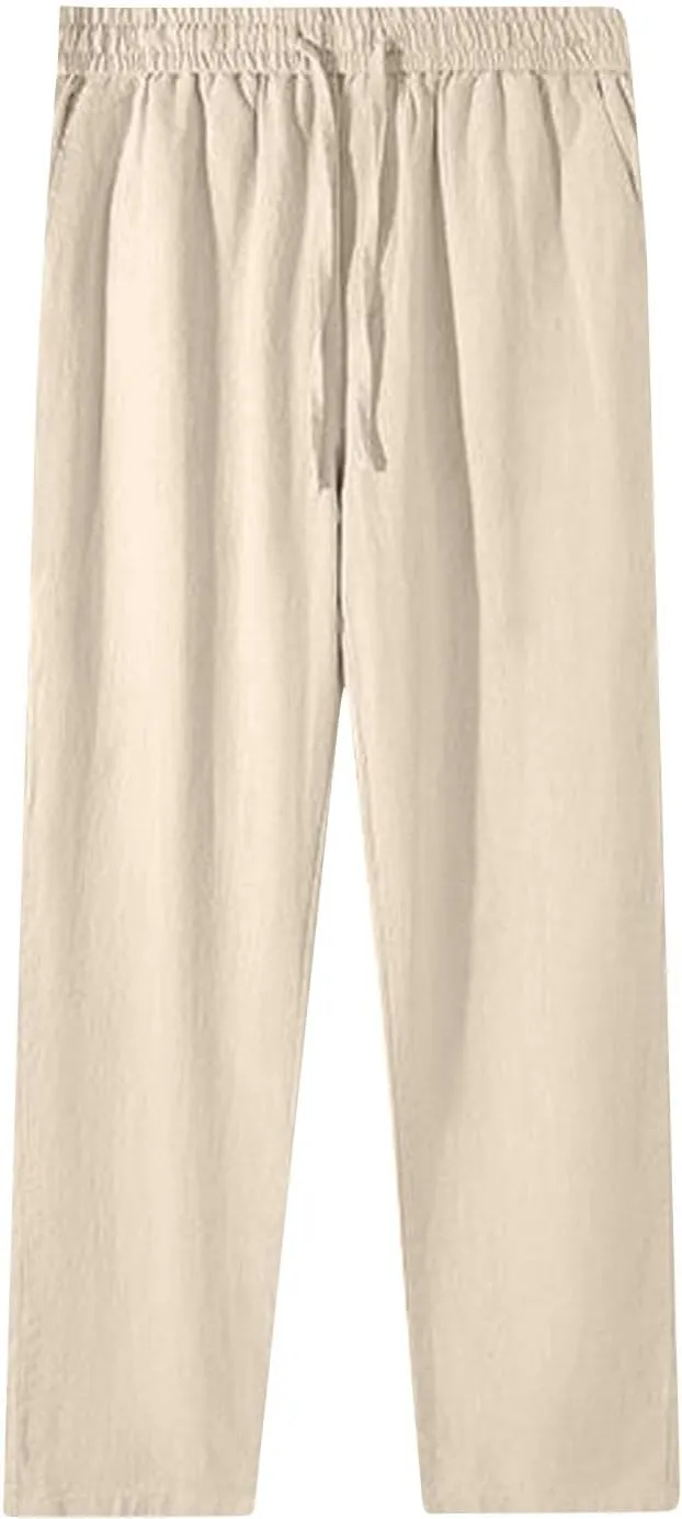 Women Linen Pants Wide Leg Casual Palazzo Pants Soft Cotton Linen Lounge Beach Summer Outfits Trousers with Pockets