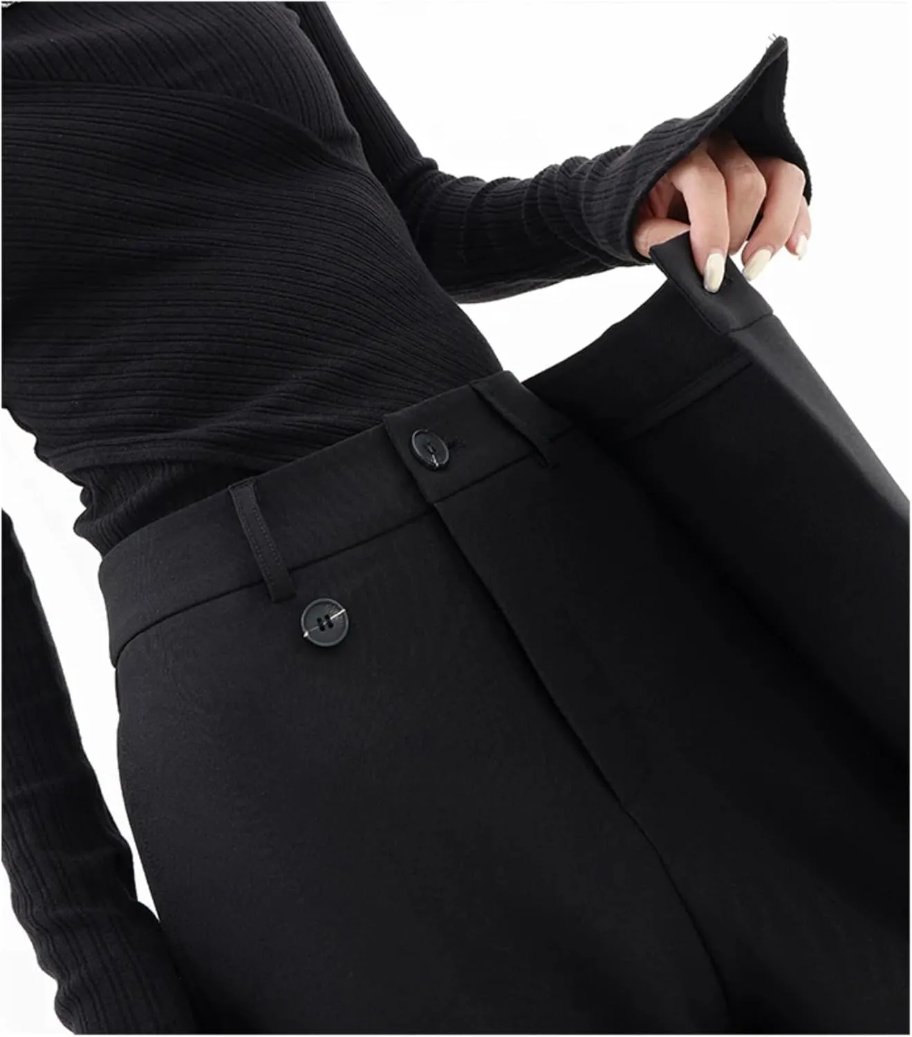 Women Pants High Waisted Wide Leg Pants Irregular Patchwork Casual Black Full Length Solid Straight Trousers