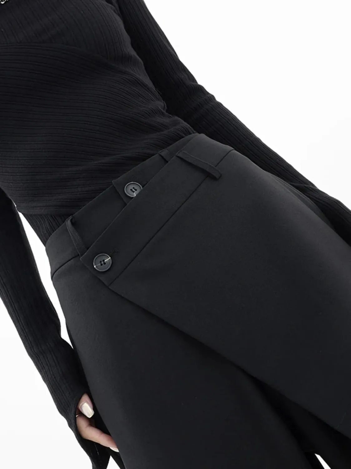 Women Pants High Waisted Wide Leg Pants Irregular Patchwork Casual Black Full Length Solid Straight Trousers