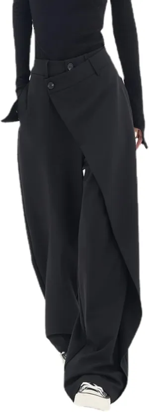 Women Pants High Waisted Wide Leg Pants Irregular Patchwork Casual Black Full Length Solid Straight Trousers
