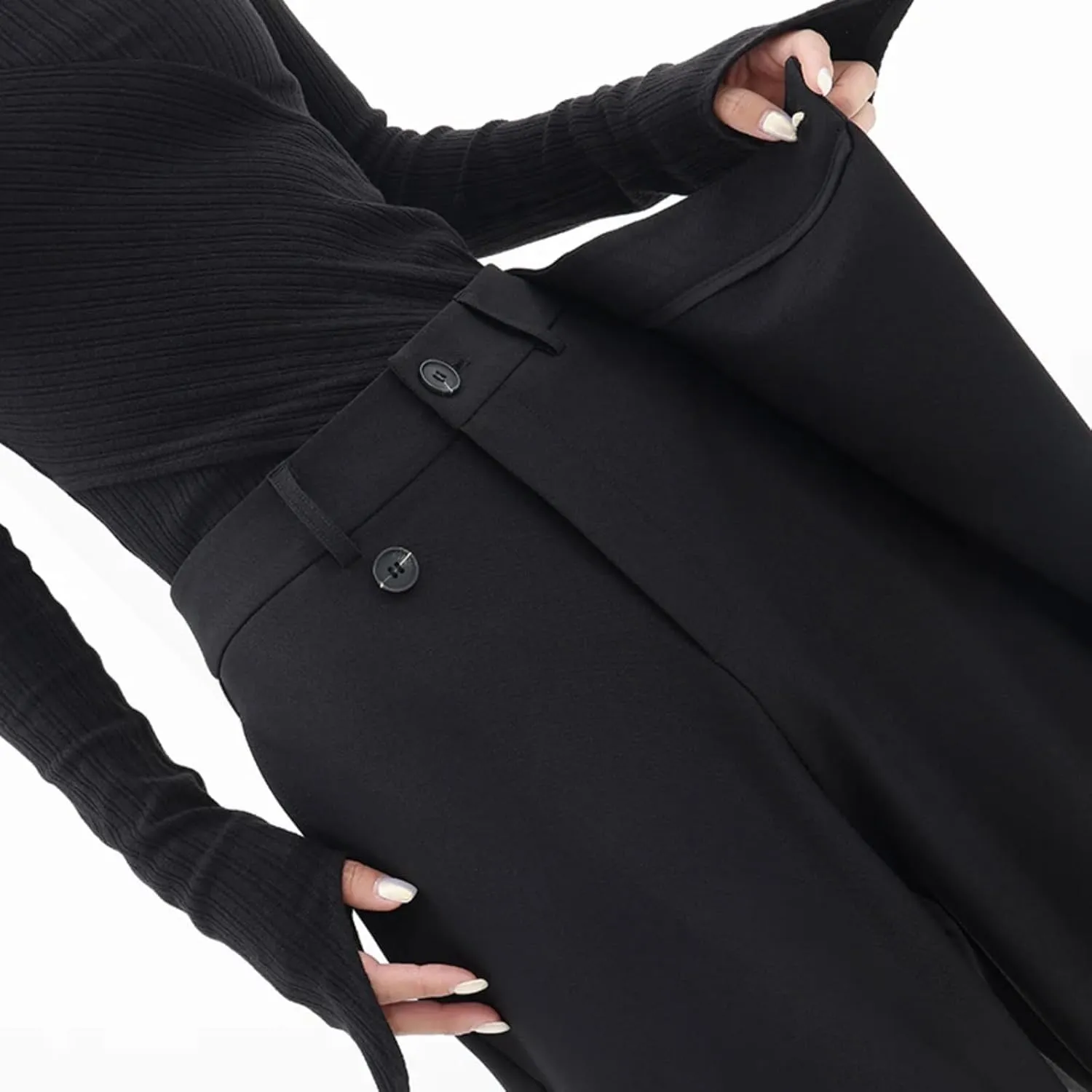 Women Pants High Waisted Wide Leg Pants Irregular Patchwork Casual Black Full Length Solid Straight Trousers