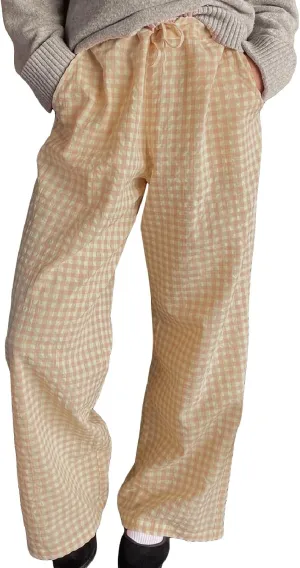 Women Plaid Striped Pants Elastic Waist Wide Leg Gingham Plaid Print Pajama Pants Casual Lounge Trousers