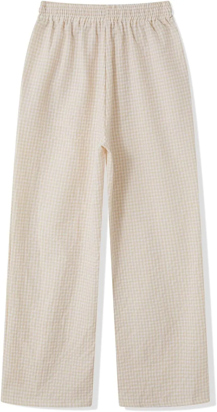 Women Plaid Striped Pants Elastic Waist Wide Leg Gingham Plaid Print Pajama Pants Casual Lounge Trousers