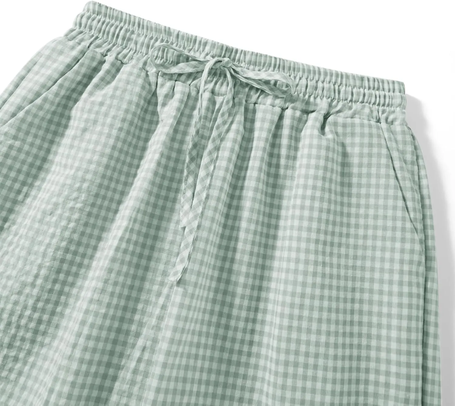 Women Plaid Striped Pants Elastic Waist Wide Leg Gingham Plaid Print Pajama Pants Casual Lounge Trousers