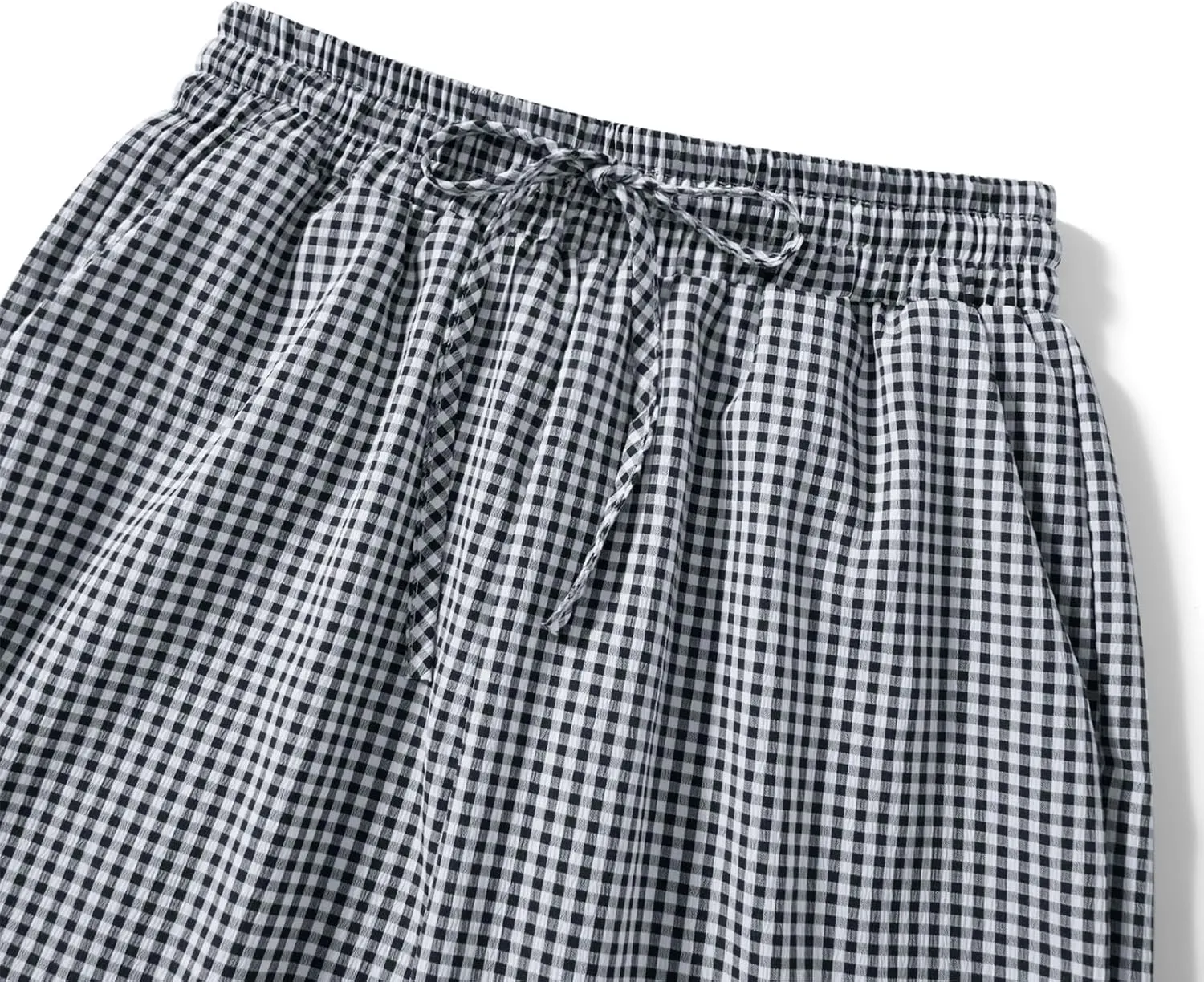 Women Plaid Striped Pants Elastic Waist Wide Leg Gingham Plaid Print Pajama Pants Casual Lounge Trousers