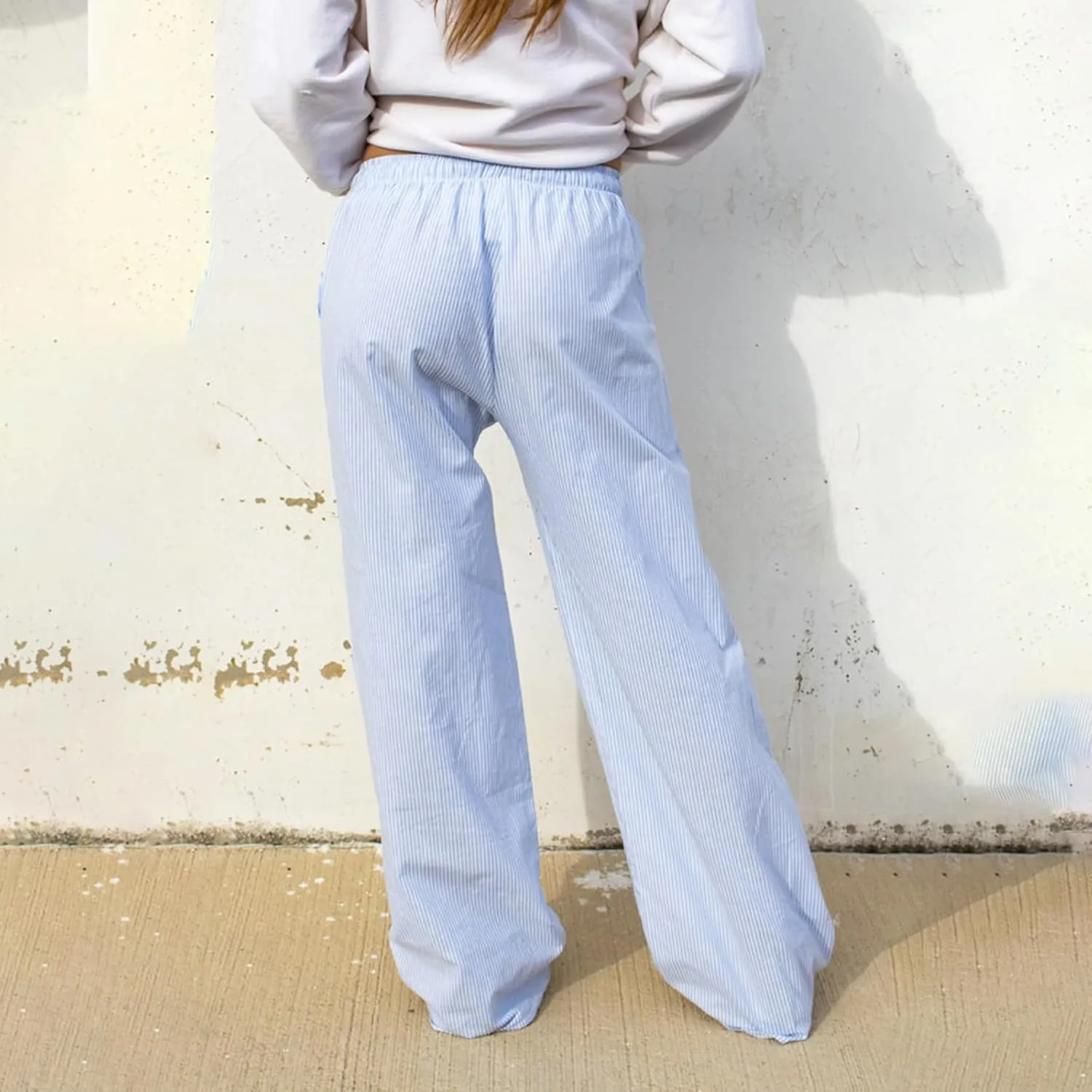 Women Plaid Striped Pants Elastic Waist Wide Leg Gingham Plaid Print Pajama Pants Casual Lounge Trousers