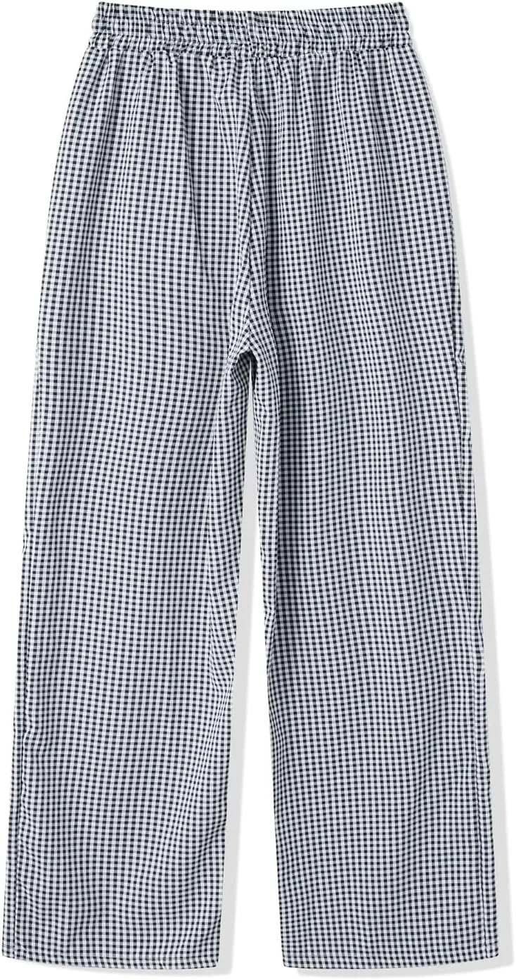 Women Plaid Striped Pants Elastic Waist Wide Leg Gingham Plaid Print Pajama Pants Casual Lounge Trousers