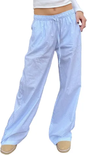 Women Plaid Striped Pants Elastic Waist Wide Leg Gingham Plaid Print Pajama Pants Casual Lounge Trousers