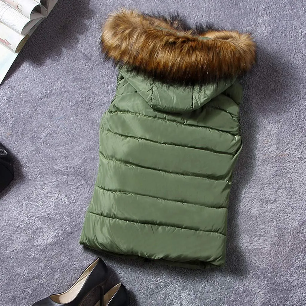 Women Short Outerwear Cotton-Padded Jackets Pocket Faux Hooded Vest Coats Basics Athletic Leggings