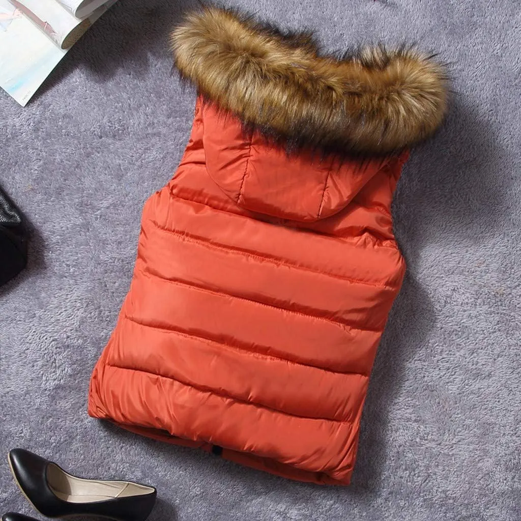 Women Short Outerwear Cotton-Padded Jackets Pocket Faux Hooded Vest Coats Basics Athletic Leggings