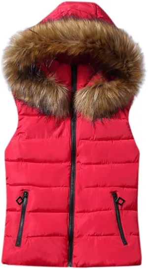 Women Short Outerwear Cotton-Padded Jackets Pocket Faux Hooded Vest Coats Basics Athletic Leggings