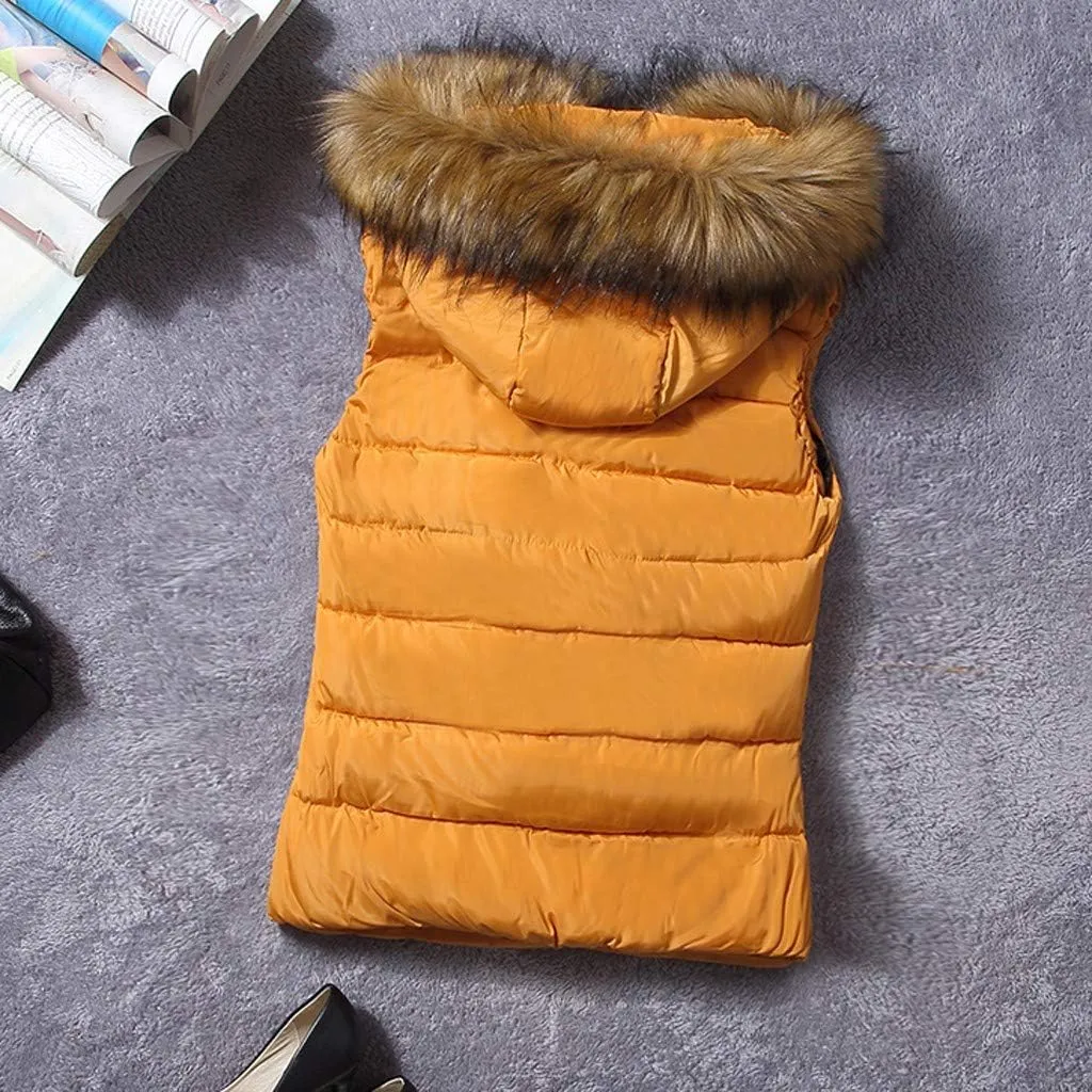 Women Short Outerwear Cotton-Padded Jackets Pocket Faux Hooded Vest Coats Basics Athletic Leggings
