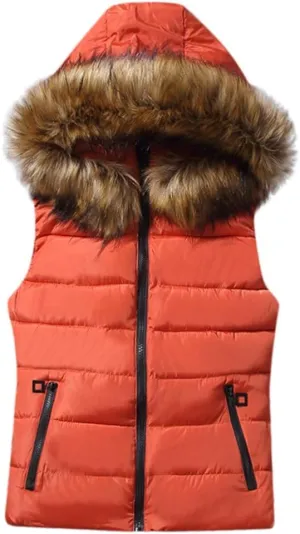 Women Short Outerwear Cotton-Padded Jackets Pocket Faux Hooded Vest Coats Basics Athletic Leggings