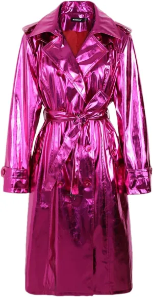 Women Spring Long Shiny Reflective Patent Leather Trench Coat Sashes Double Breasted Slim Fit Leather Jacket