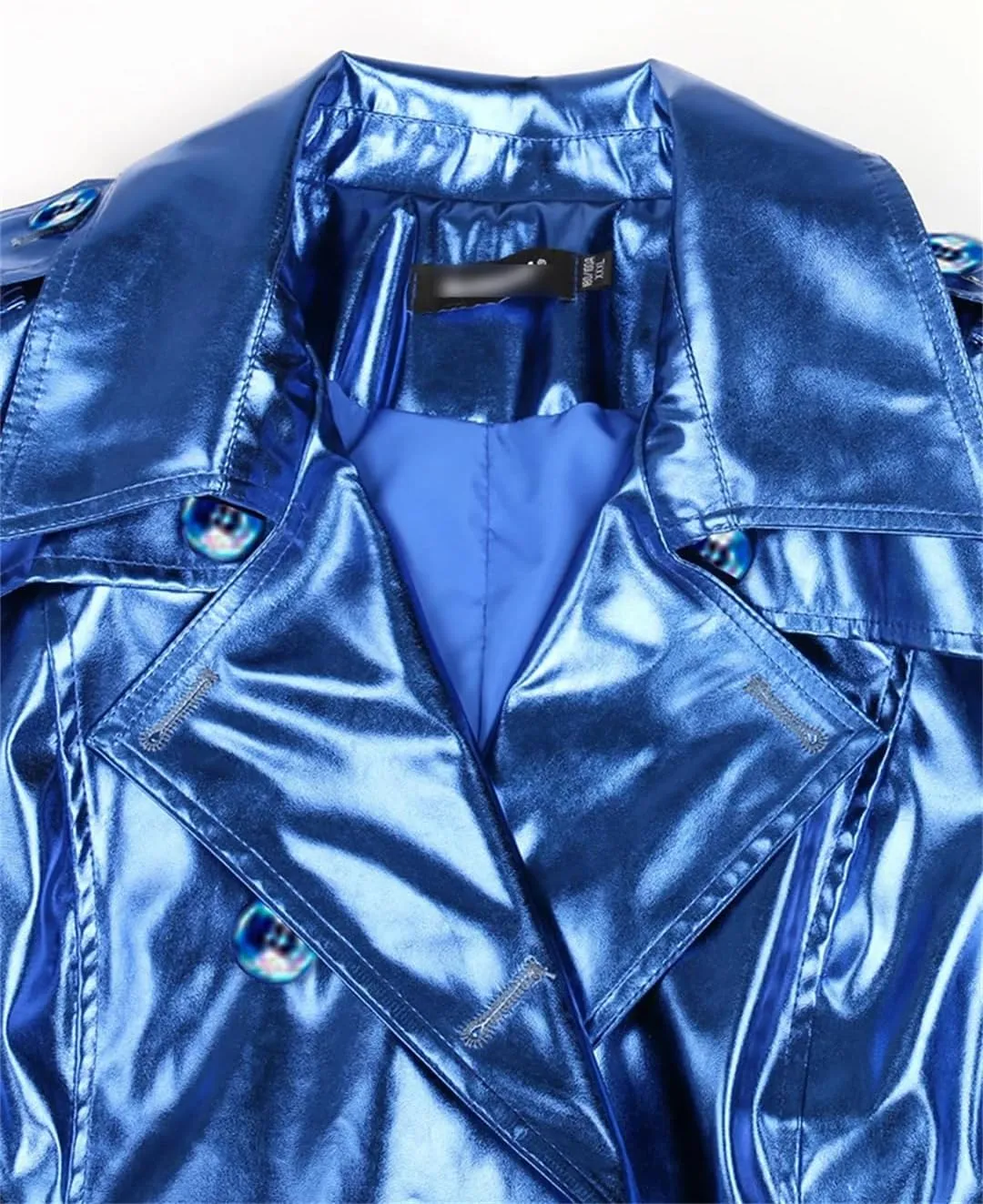 Women Spring Long Shiny Reflective Patent Leather Trench Coat Sashes Double Breasted Slim Fit Leather Jacket