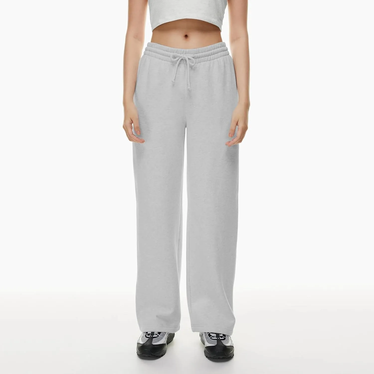 Women Wide Leg Sweatpants Cozy Fleece Boyfriend Basic Sweatpant Causal Drawstring High Waist Baggy Straight Leg Jogger