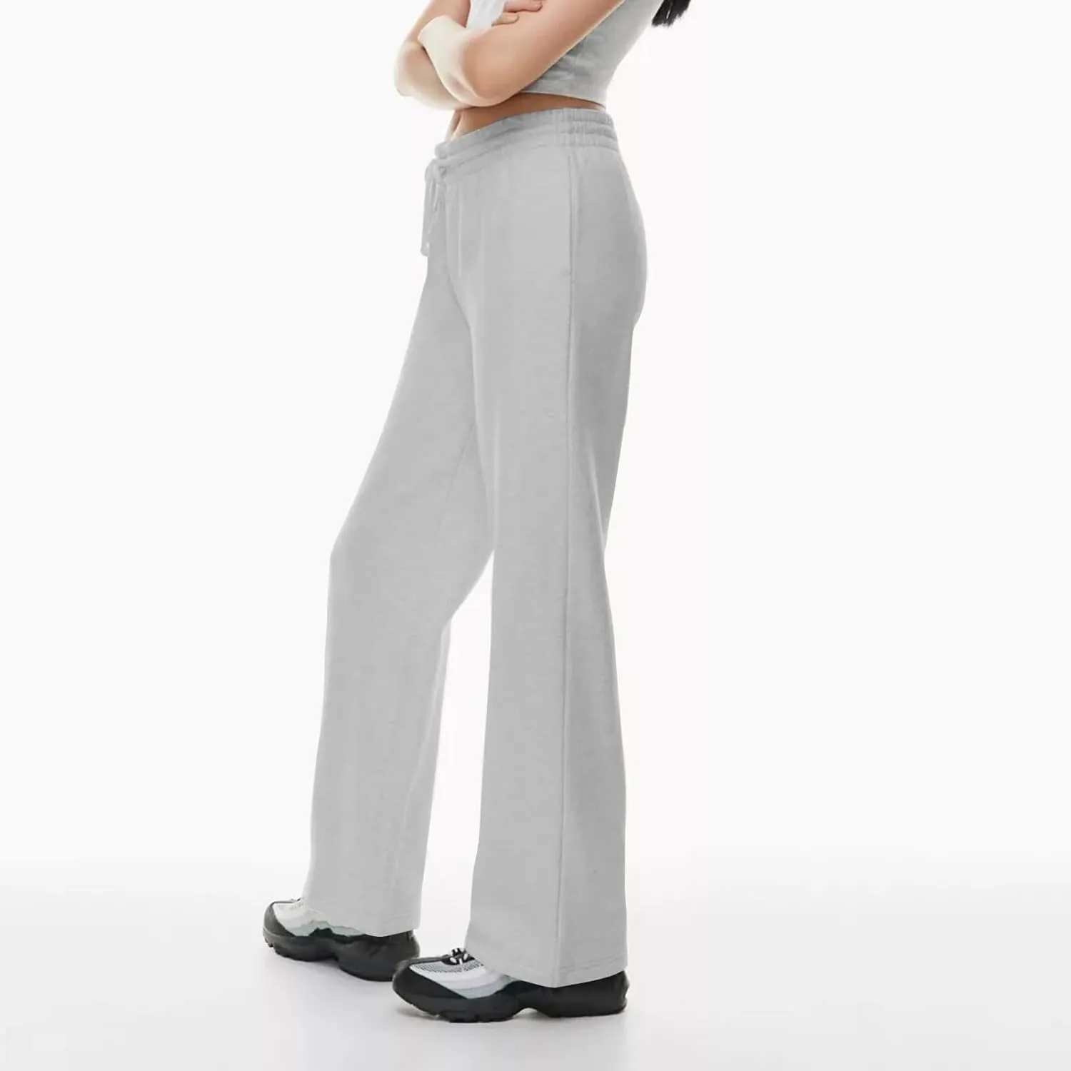 Women Wide Leg Sweatpants Cozy Fleece Boyfriend Basic Sweatpant Causal Drawstring High Waist Baggy Straight Leg Jogger