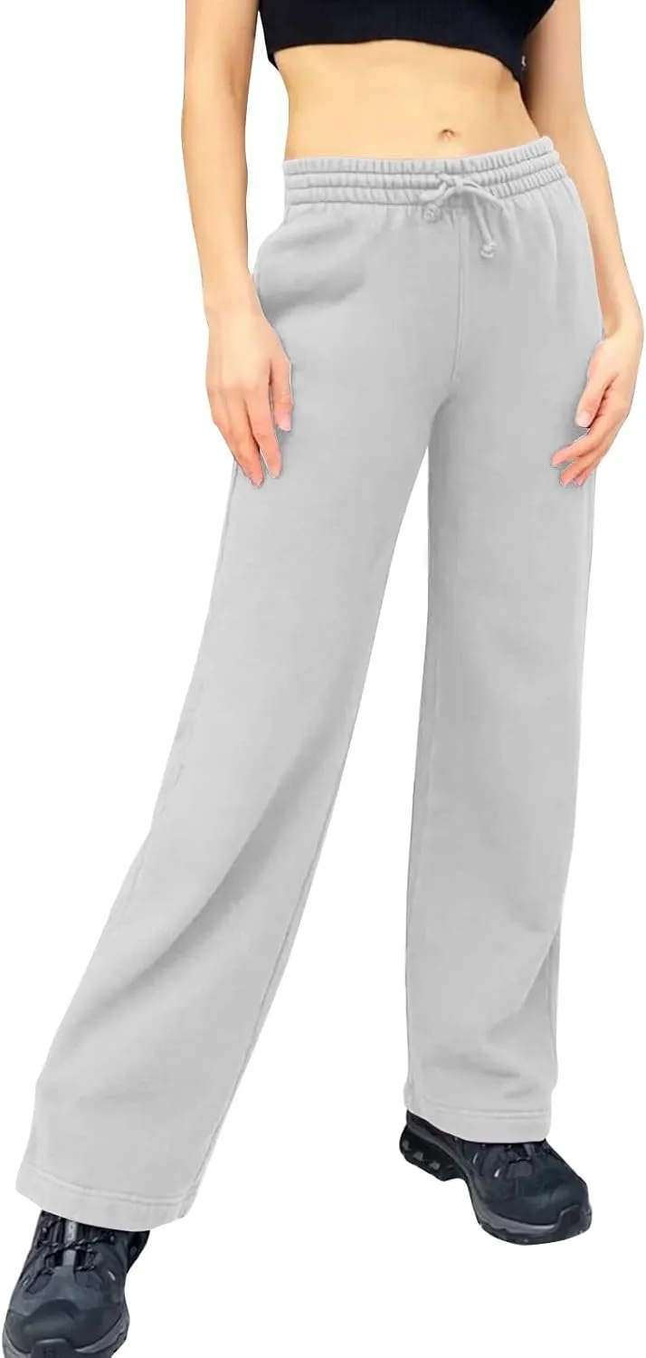 Women Wide Leg Sweatpants Cozy Fleece Boyfriend Basic Sweatpant Causal Drawstring High Waist Baggy Straight Leg Jogger