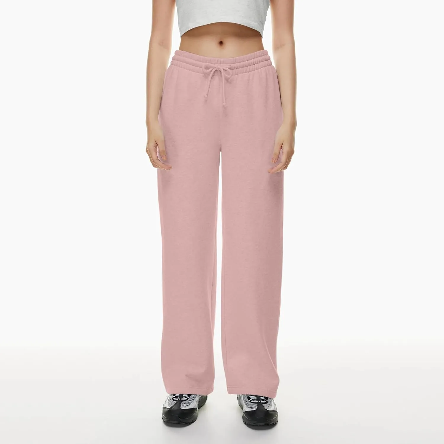 Women Wide Leg Sweatpants Cozy Fleece Boyfriend Basic Sweatpant Causal Drawstring High Waist Baggy Straight Leg Jogger