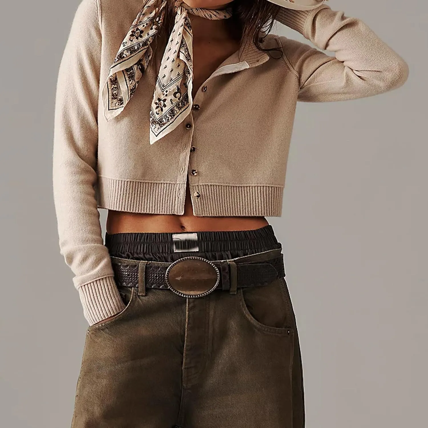 Women Y2k Classic Crop Cardigan Sweater Button Down Long Sleeve Lightweight Knit Basic Shirt Fall Cardigan Tops