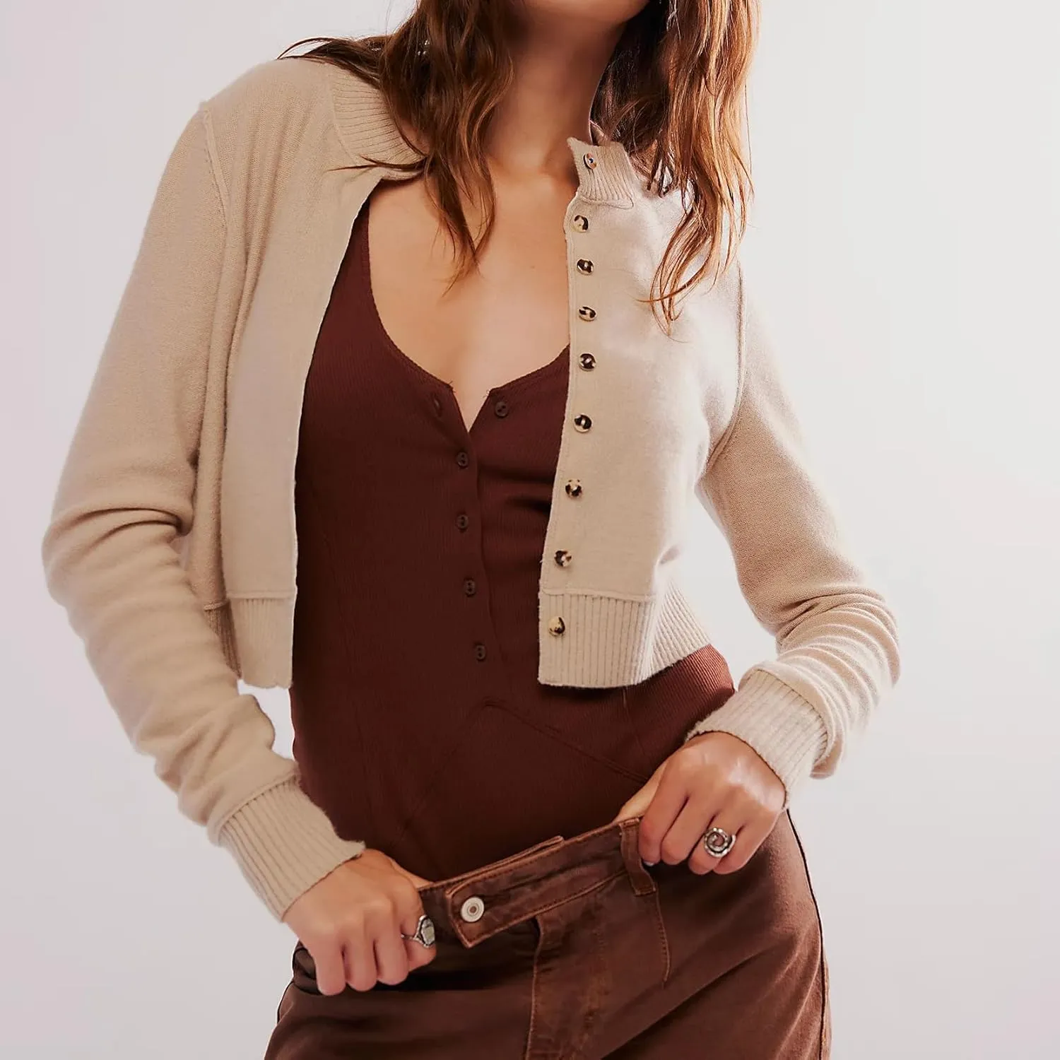 Women Y2k Classic Crop Cardigan Sweater Button Down Long Sleeve Lightweight Knit Basic Shirt Fall Cardigan Tops