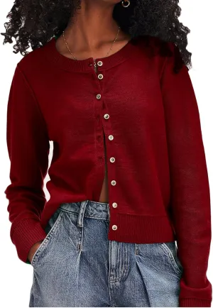 Women Y2k Classic Crop Cardigan Sweater Button Down Long Sleeve Lightweight Knit Basic Shirt Fall Cardigan Tops