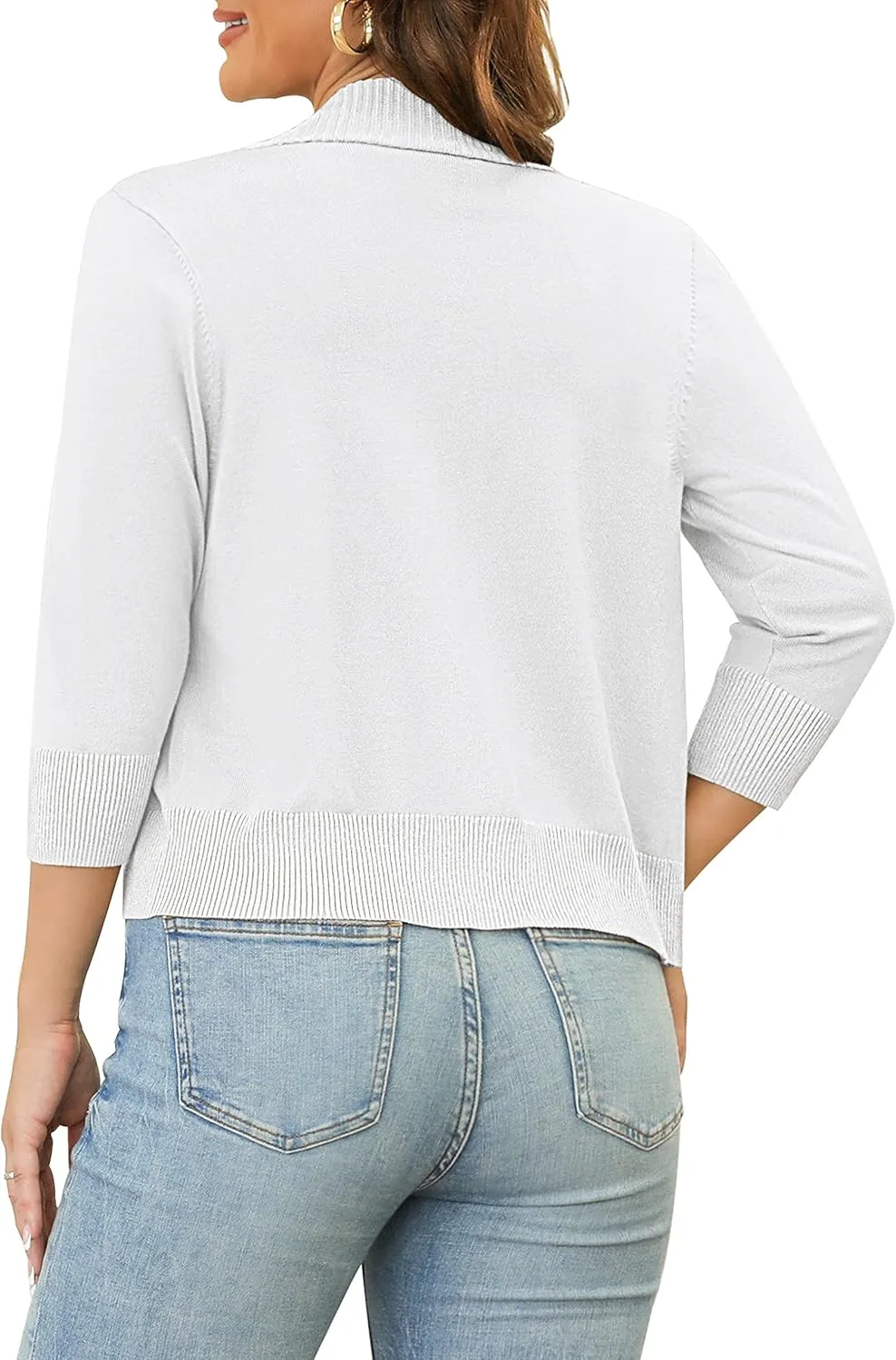 Women's 3/4 Sleeve Cropped Cardigan Sweaters Open Front Bolero Short Shrugs S-XL