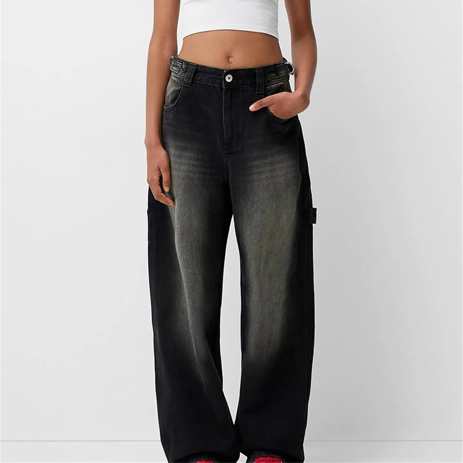 Women's Baggy Denim Pants Casual Low Rise Wide Leg Boyfriend Jeans Vintage Loose Straight Leg Jeans Y2K Streetwear