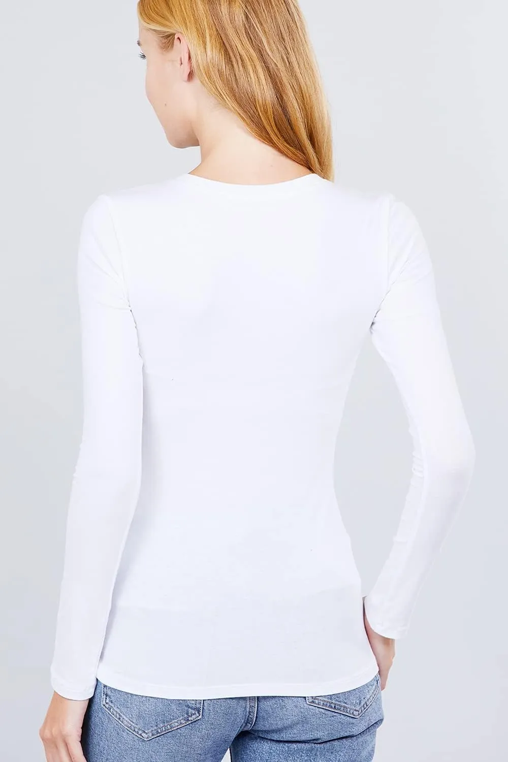 Women's Basic Solid Lightweight Soft Cotton Long Sleeve Crew Neck & V Neck Slim Top Shirts Plus (S-2XL)