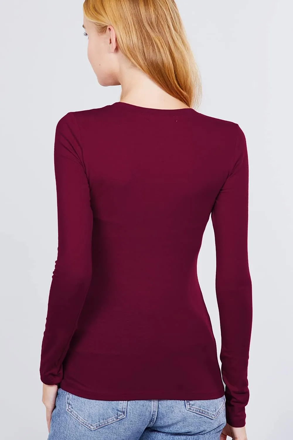 Women's Basic Solid Lightweight Soft Cotton Long Sleeve Crew Neck & V Neck Slim Top Shirts Plus (S-2XL)