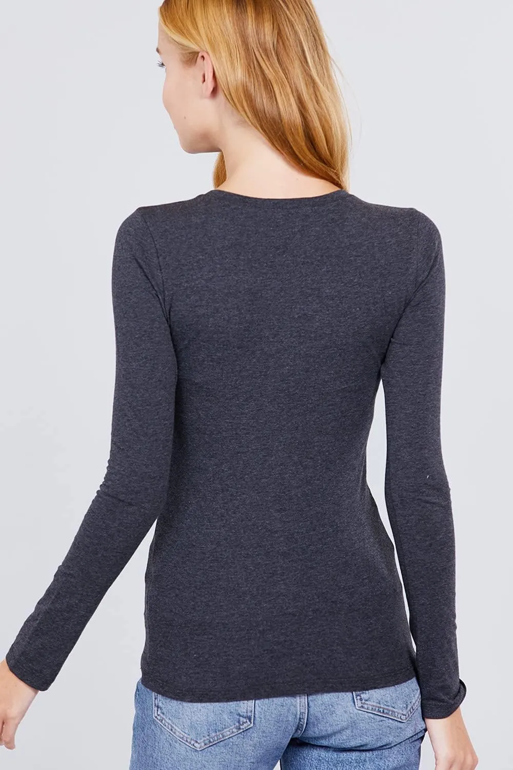 Women's Basic Solid Lightweight Soft Cotton Long Sleeve Crew Neck & V Neck Slim Top Shirts Plus (S-2XL)