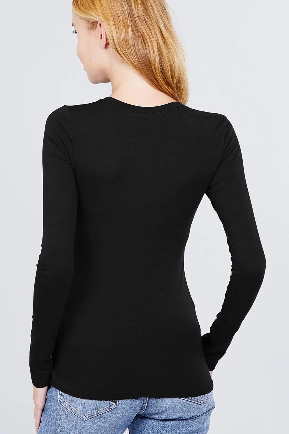 Women's Basic Solid Lightweight Soft Cotton Long Sleeve Crew Neck & V Neck Slim Top Shirts Plus (S-2XL)
