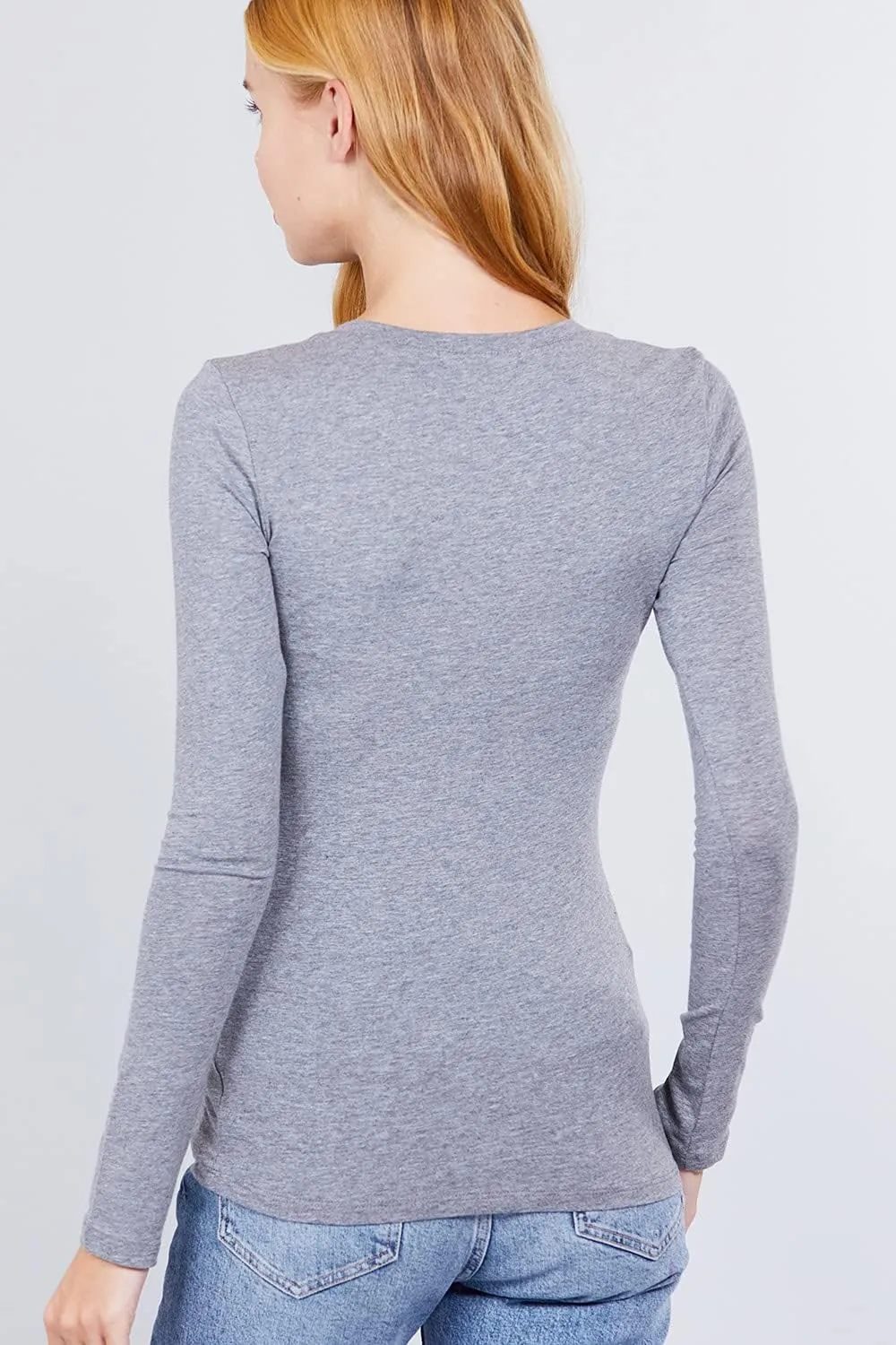 Women's Basic Solid Lightweight Soft Cotton Long Sleeve Crew Neck & V Neck Slim Top Shirts Plus (S-2XL)