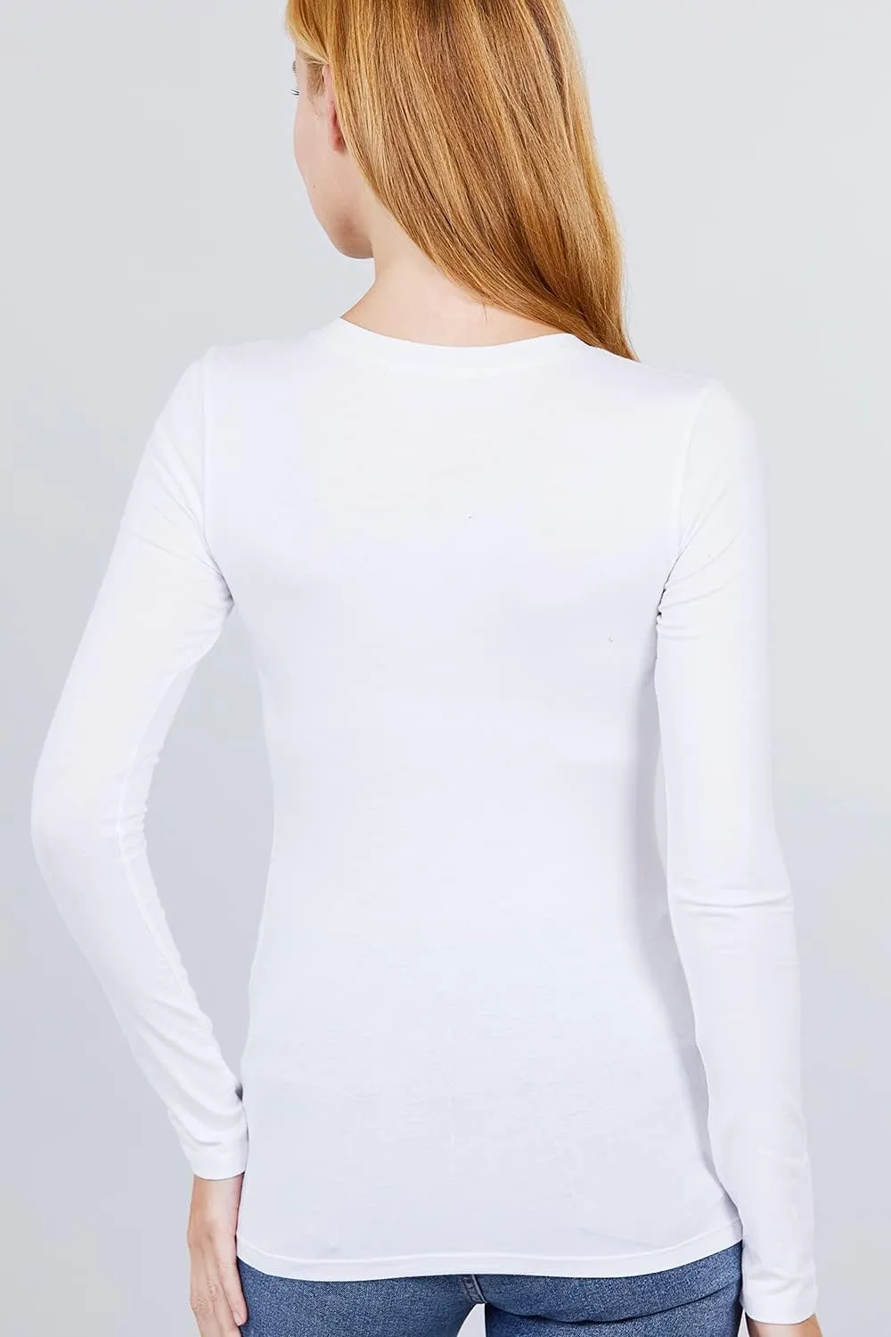 Women's Basic Solid Lightweight Soft Cotton Long Sleeve Crew Neck & V Neck Slim Top Shirts Plus (S-2XL)