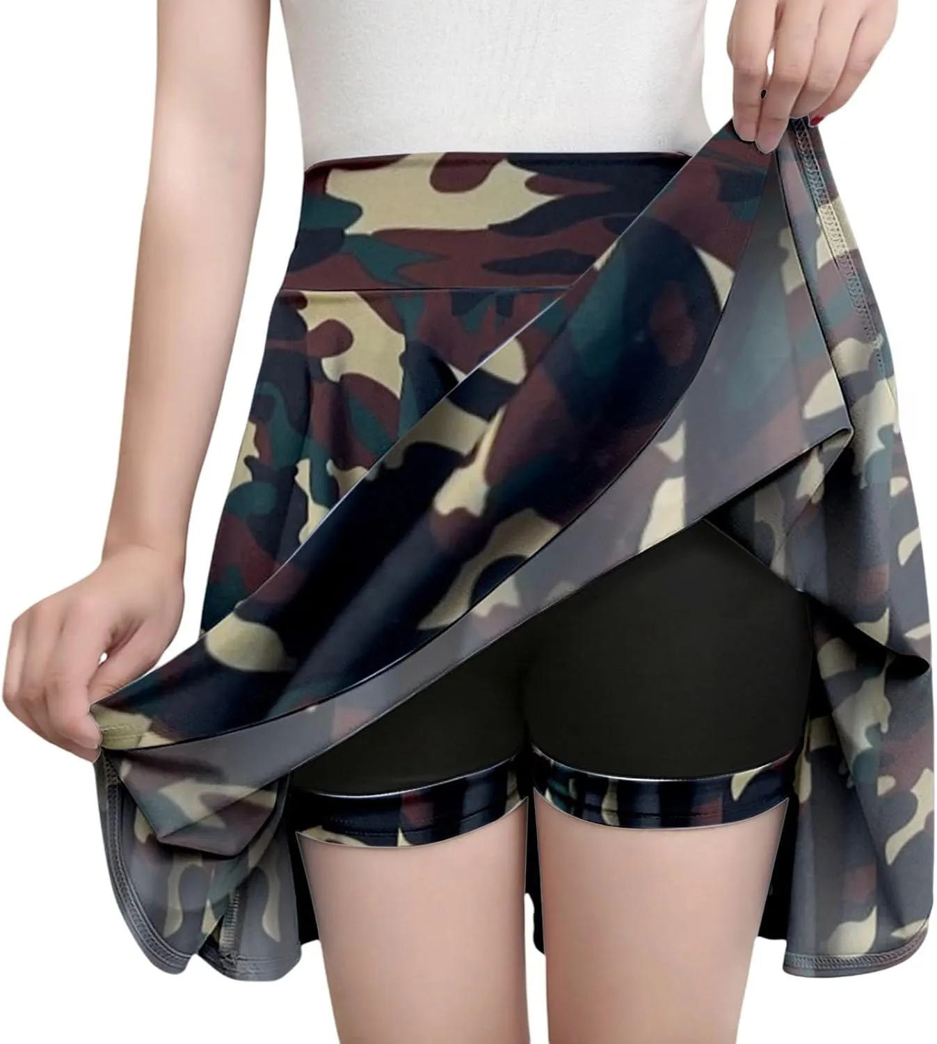 Women's Basic Versatile Stretch Flared Skater Skirt Elastic Waist Mini Yoga Culottes Workout Tennis Jogger Run Skorts