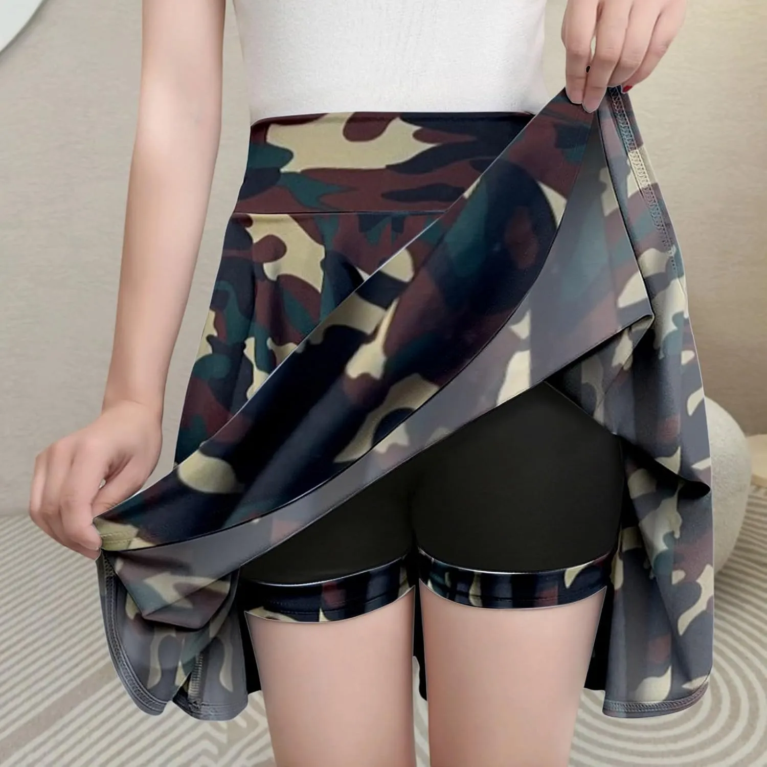 Women's Basic Versatile Stretch Flared Skater Skirt Elastic Waist Mini Yoga Culottes Workout Tennis Jogger Run Skorts