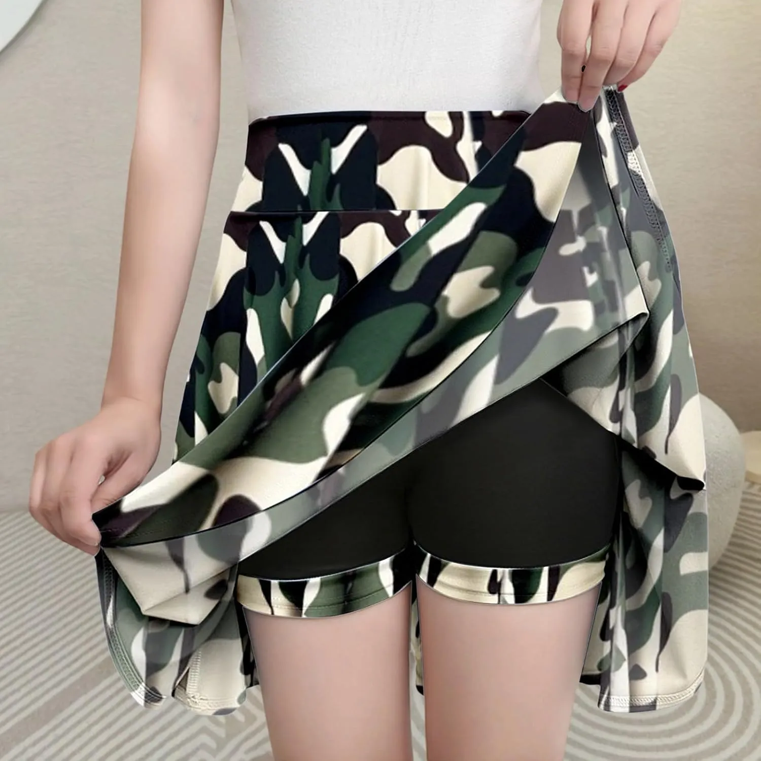 Women's Basic Versatile Stretch Flared Skater Skirt Elastic Waist Mini Yoga Culottes Workout Tennis Jogger Run Skorts