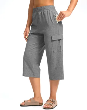 Women's Capri Pants with 4 Pockets Soft Cotton Stretch Cropped Pants Loose Cargo Capris for Women Yoga Casual