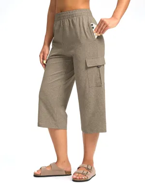 Women's Capri Pants with 4 Pockets Soft Cotton Stretch Cropped Pants Loose Cargo Capris for Women Yoga Casual