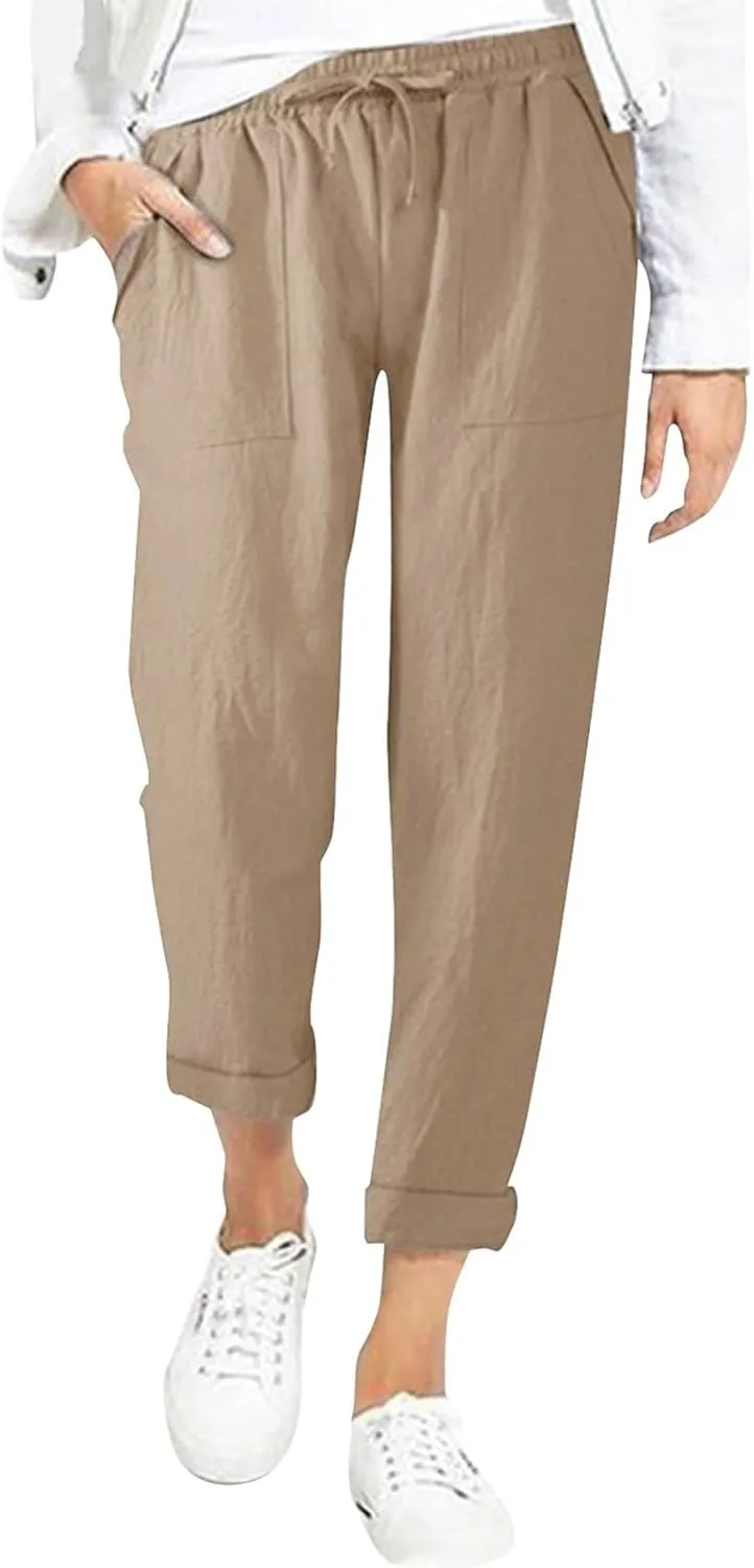 Womens Casual Lightweight Drawstring Elastic Waist Pants with Pockets Tie Dye Slacks Cropped Trouser Beach Clothes