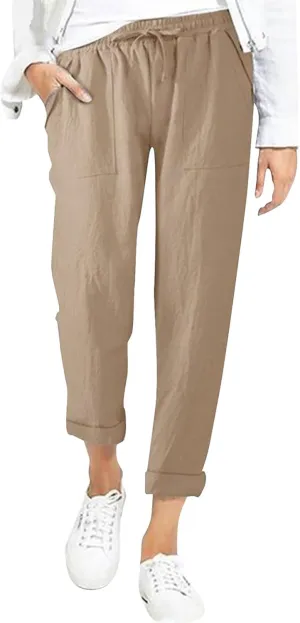 Womens Casual Lightweight Drawstring Elastic Waist Pants with Pockets Tie Dye Slacks Cropped Trouser Beach Clothes